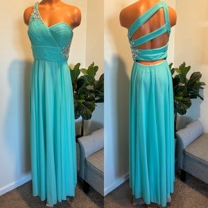 Xscape Beaded One Shoulder Cut-out Back Dress Sz 4